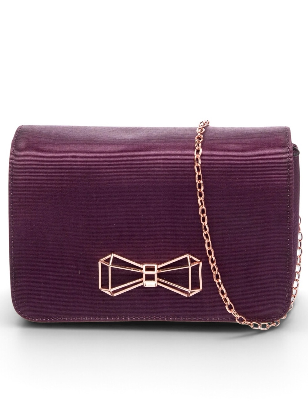 TED BAKER Michala Rose Gold Bow Accent Oxblood evening bag